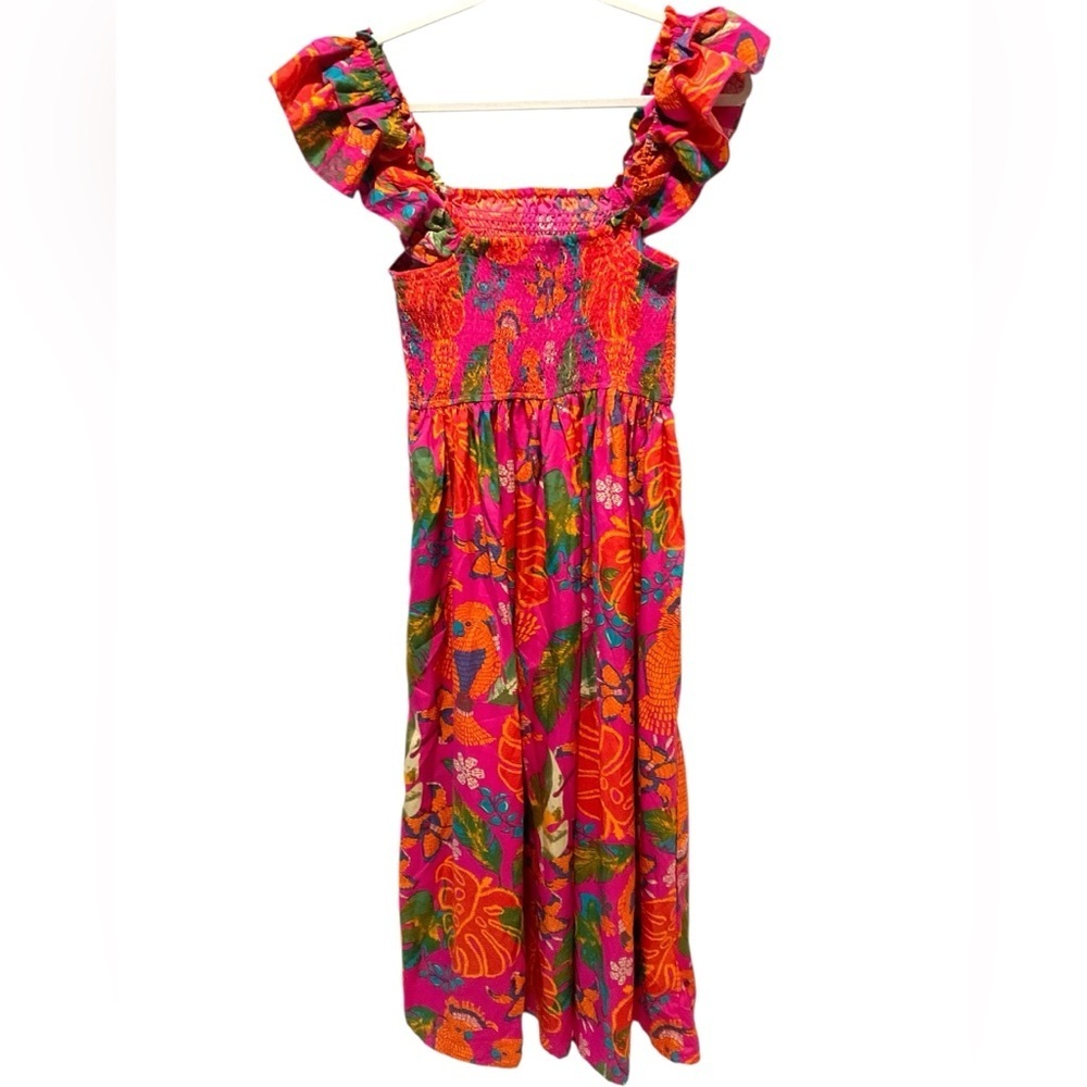 Live 4 Truth Tropical Floral Maxi Dress Womens M Ruffle Sleeve Smocked Boho
